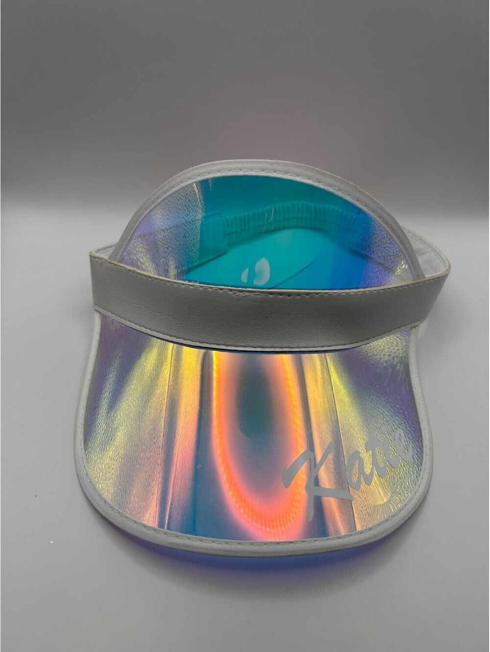 Holographic Iridescent Sun Visor Personalized Katie Clear PVC One Size Womens OS
